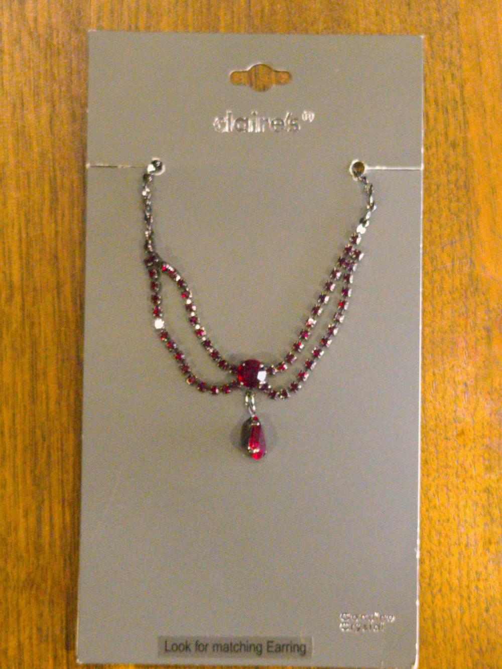 Vintage Claire's Y2K Red Rhinestone Choker Dangle Pendant Necklace Deadstock